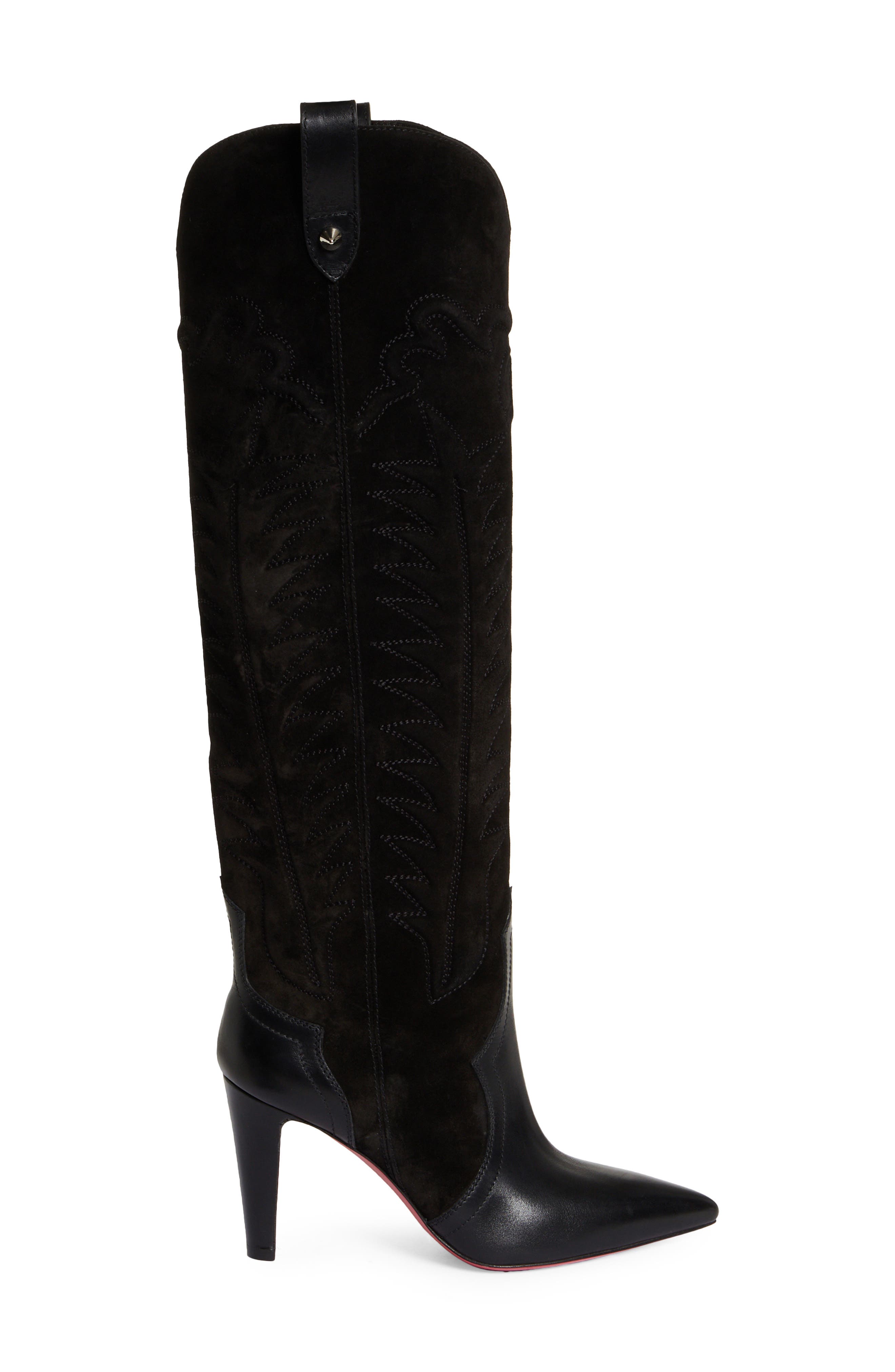 Christian Louboutin Santia Pointed Toe Knee High Boot, Alternate, color, Black
