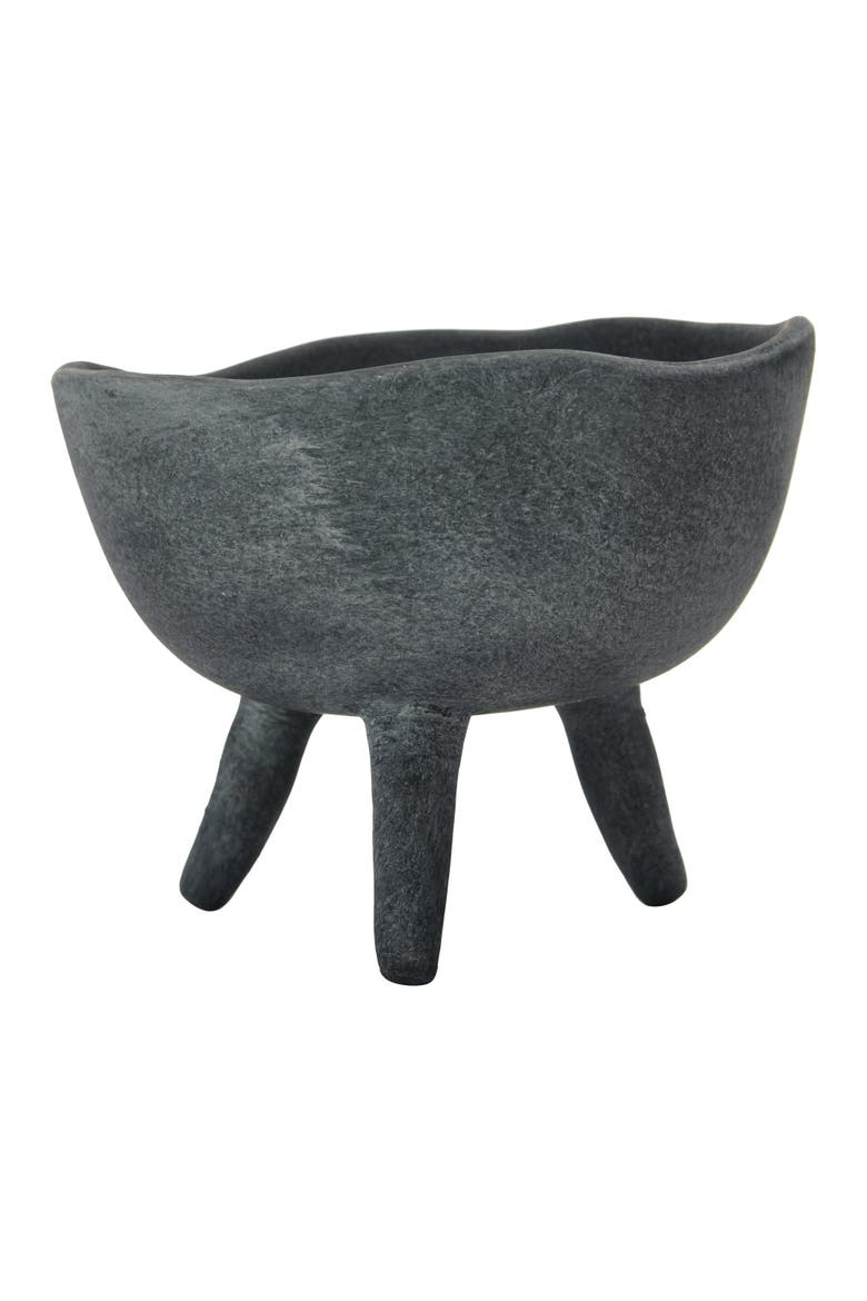 Boho Terracotta Footed Bowl, Slate Grey, Alternate, color, Black