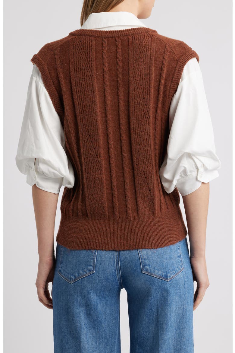 Mixed Media Elbow Sleeve Shirt & Sweater Vest, Alternate, color, COPPER/ OFF WHITE