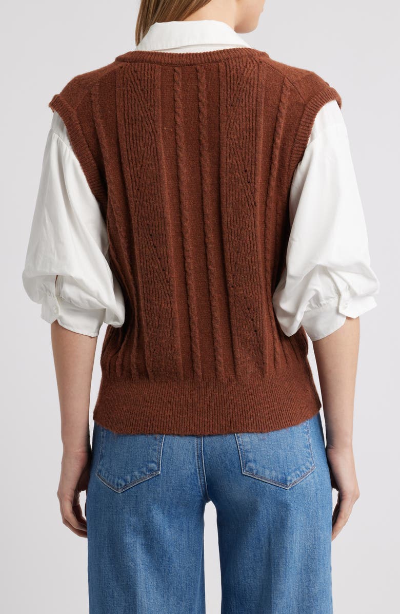 Wit & Wisdom Mixed Media Elbow Sleeve Shirt & Sweater Vest, Alternate, color, Copper/ Off White
