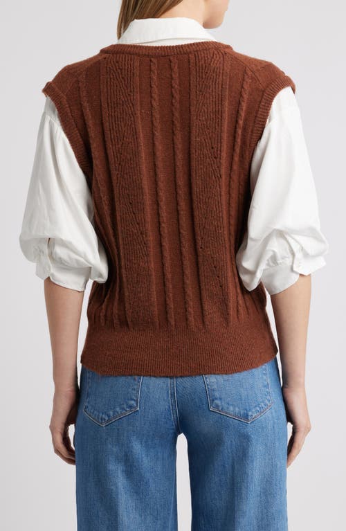 Wit & Wisdom Mixed Media Elbow Sleeve Shirt & Sweater Vest In Brown
