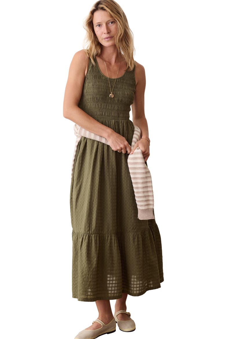 Tessa Smocked Cotton Midi Dress, Alternate, color, OLIVE