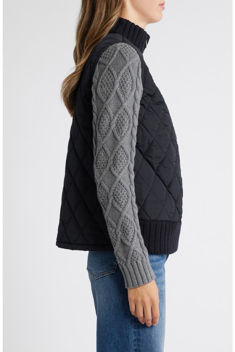 Mixed Media Quilted Sweater Jacket, Alternate, color, BLACK- GREY DARK HEATHER
