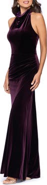 Betsy & Adam Velvet Halter Gown