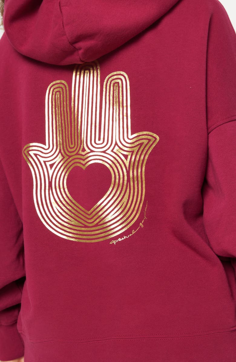 Spiritual Gangster Radiant Hamsa Easy Hoodie, Alternate, color, Port