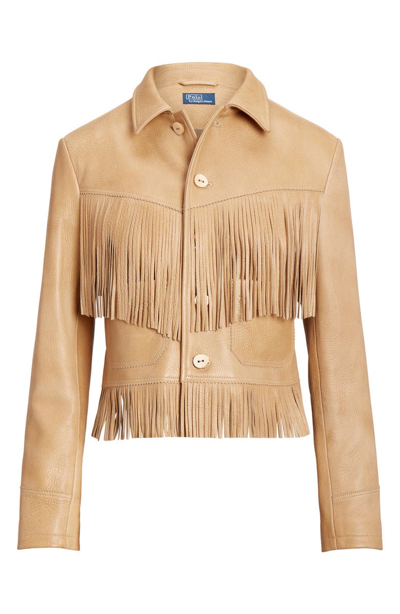 Polo Ralph Lauren Fringe Leather Jacket, Alternate, color, Tan