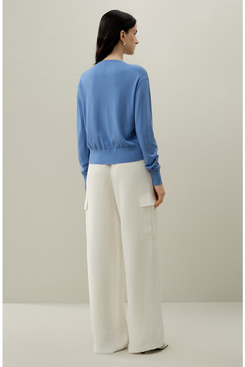Women's Round-Neck Silk Cashmere Cardigan, Alternate, color, Azure