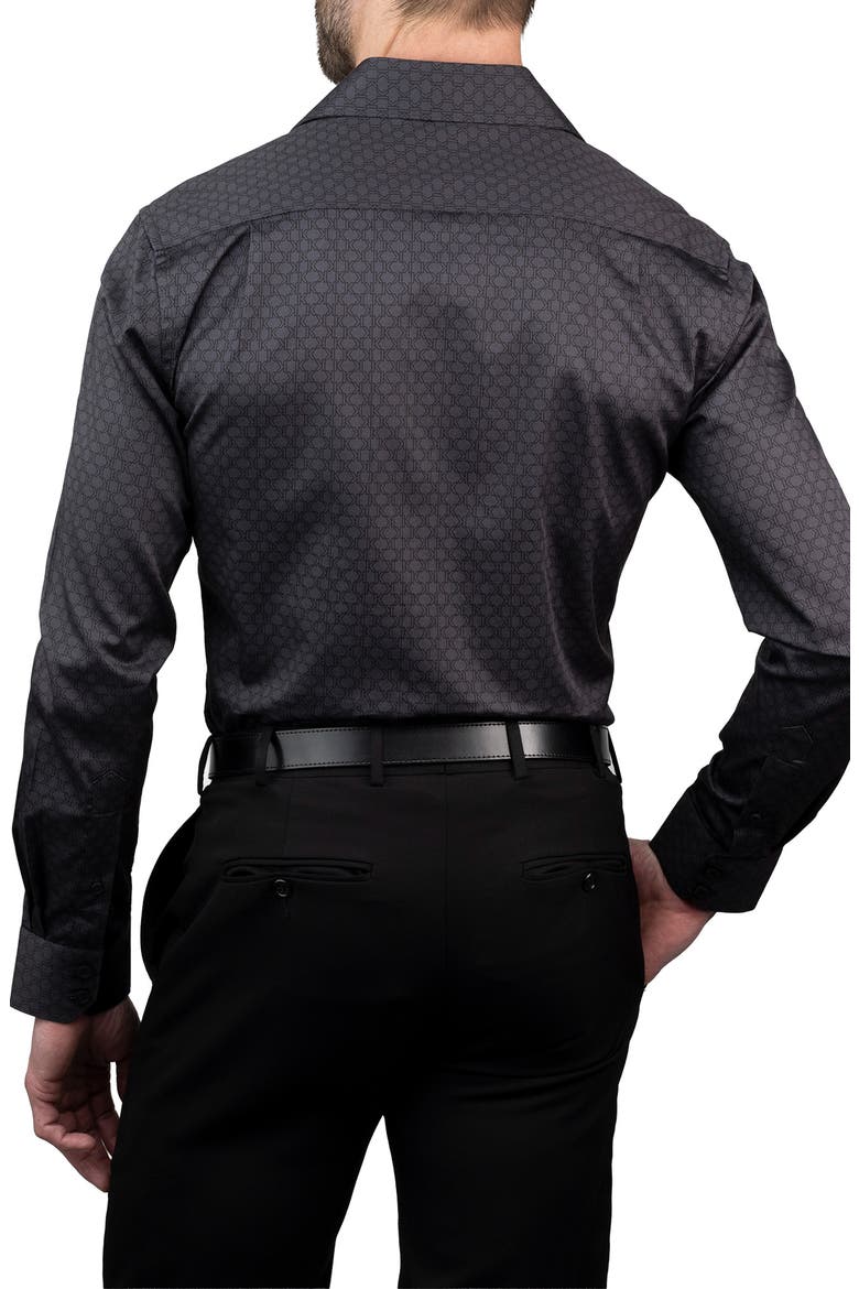 Trim Fit Grid Monogram Cotton Dress Shirt, Alternate, color, BLACK