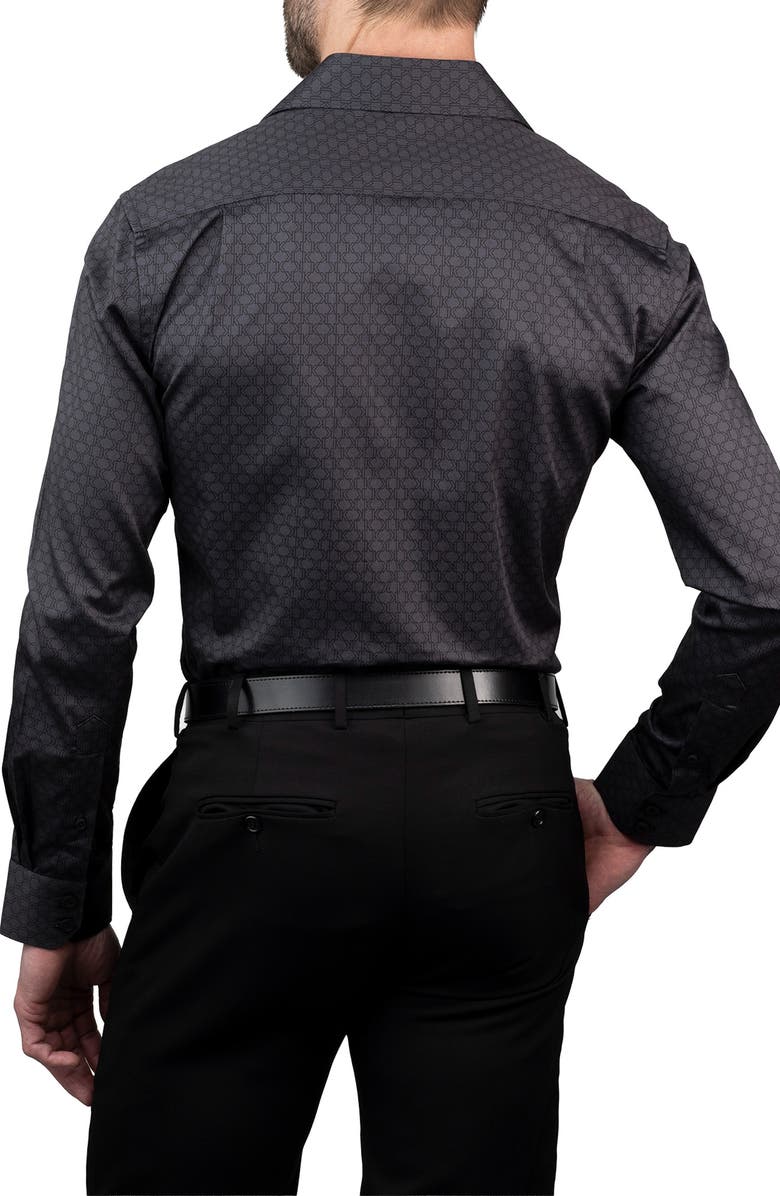 KARL LAGERFELD Trim Fit Grid Monogram Cotton Dress Shirt, Alternate, color, Black