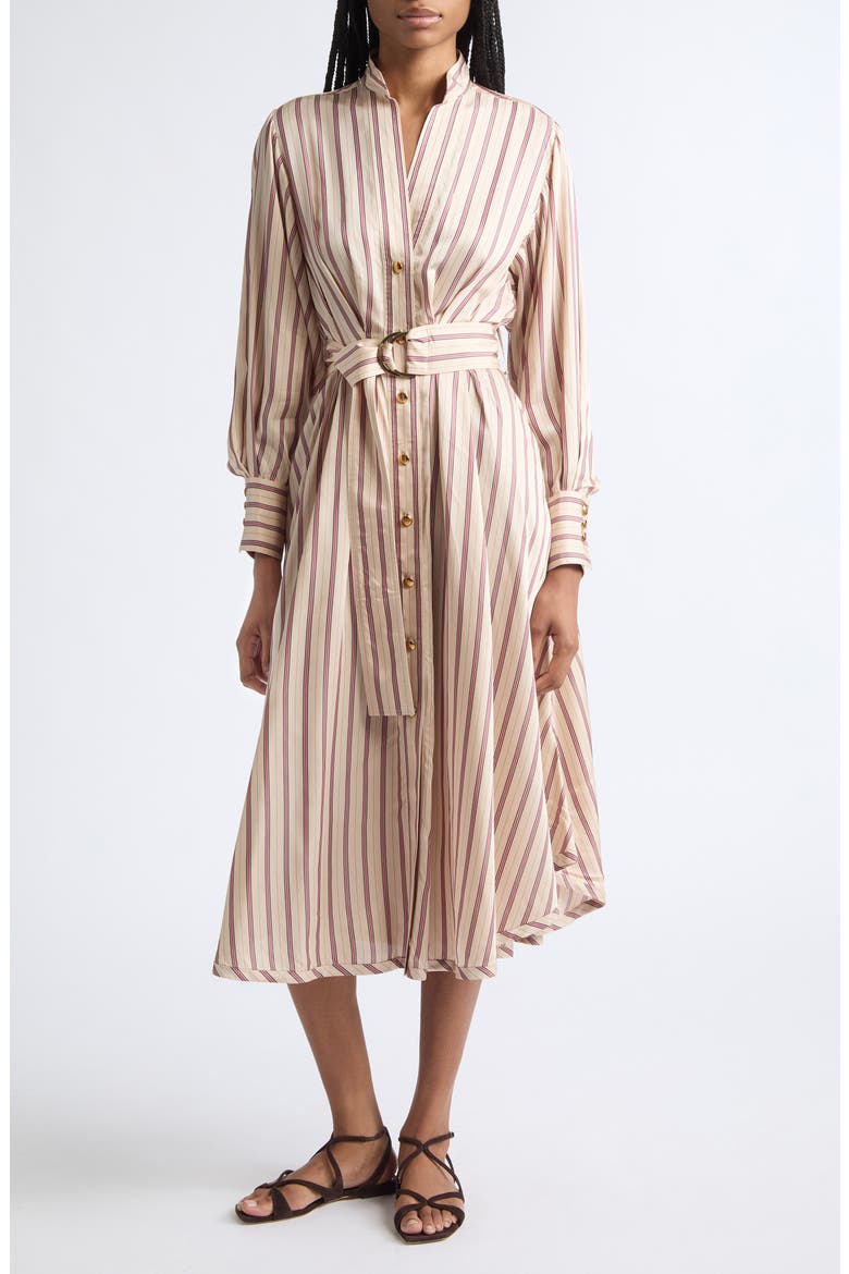 Valiant Stripe Long Sleeve Midi Shirtdress, Main, color, CREAM ROSE STRIPE