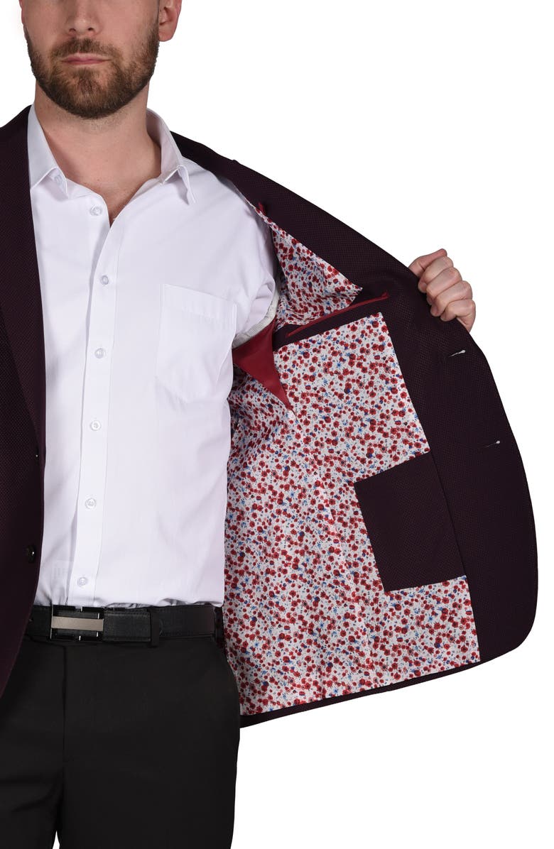 SAVILE ROW CO Burgundy Peak Lapel Slim Fit Blazer, Alternate, color, 
