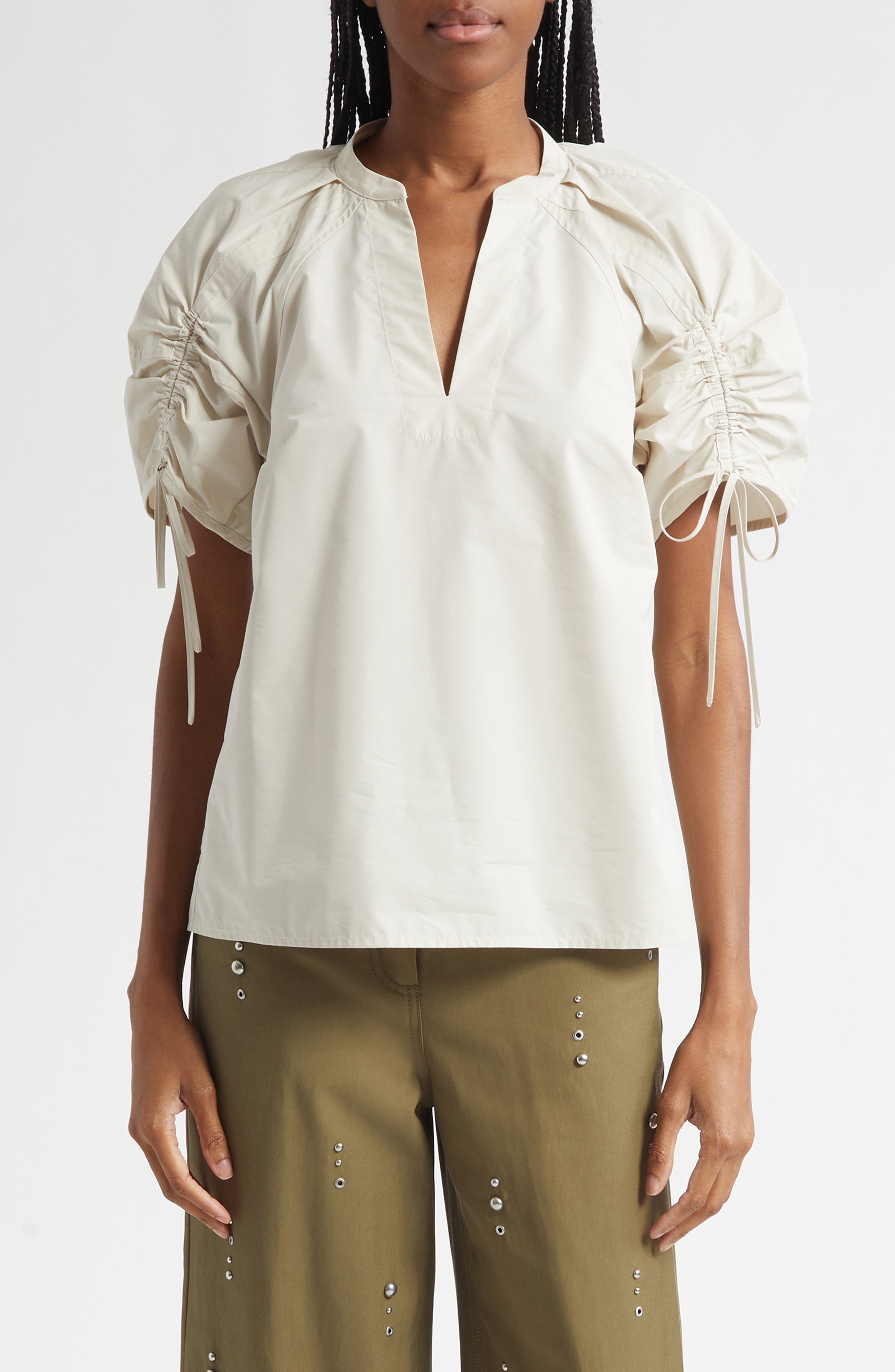 3.1 Phillip Lim Puff Short Sleeve Side Tie Cotton Dress In Gray
