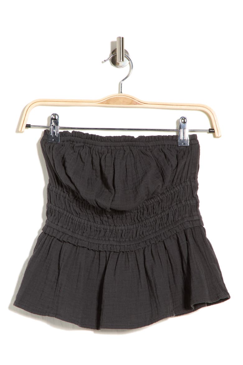 Strapless Ruffle Gauze Top, Alternate, color, BLACK