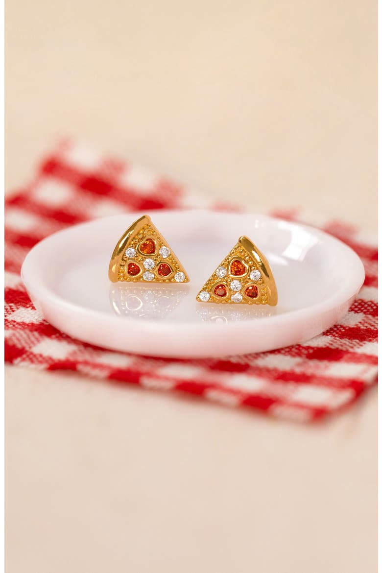 Pepperoni Pizza Stud Earrings, Alternate, color, GOLD