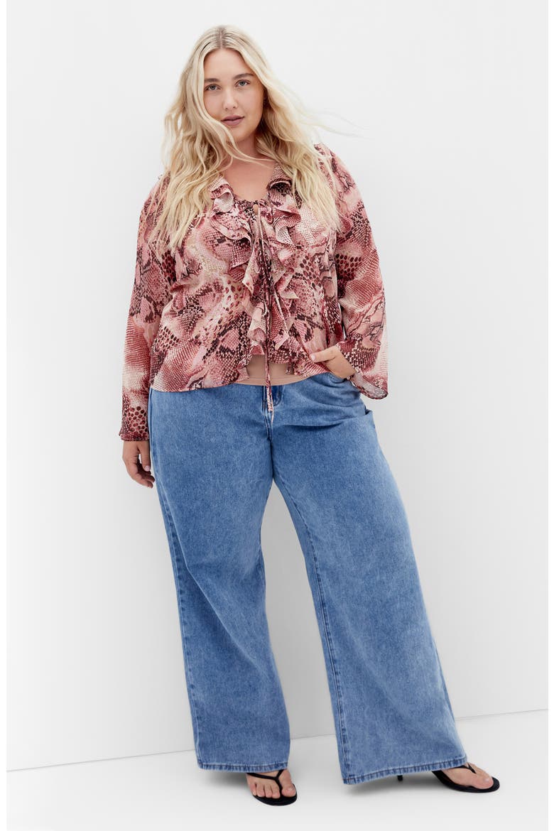 Vivid Mesh Ruffle Top, Alternate, color, VIPER