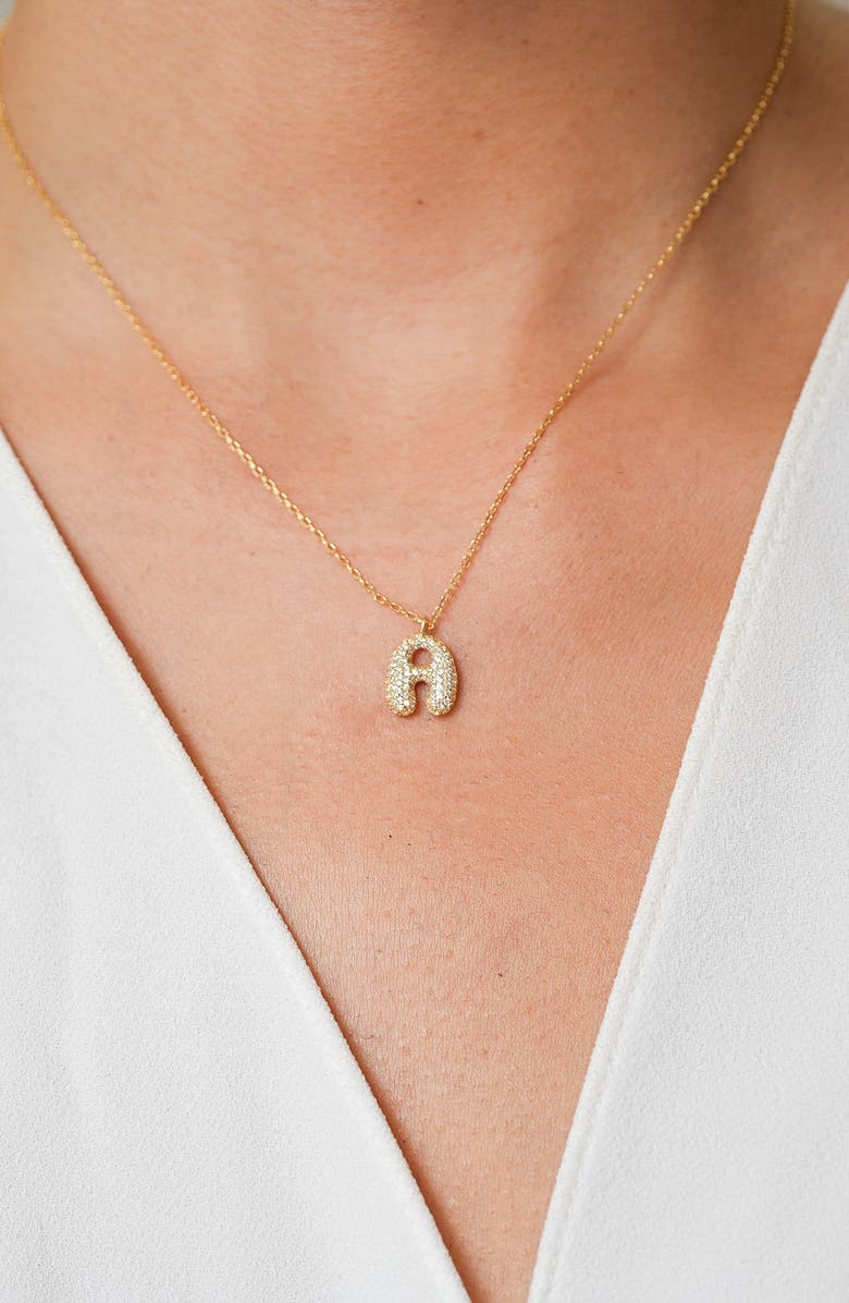 Argento Vivo Sterling Silver Cubic Zirconia Bubble Inital Pendant Necklace, Alternate, color, Gold - A