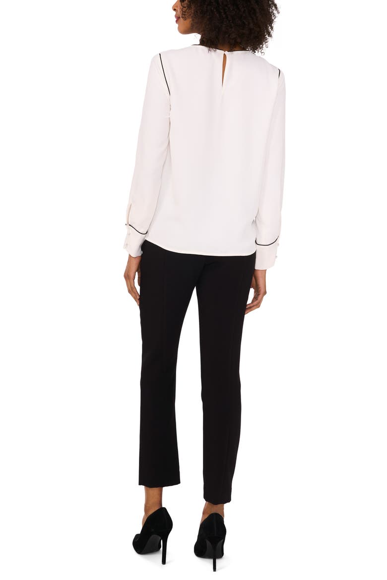 Piped Long Sleeve Crêpe de Chine Top, Alternate, color, NEW IVORY