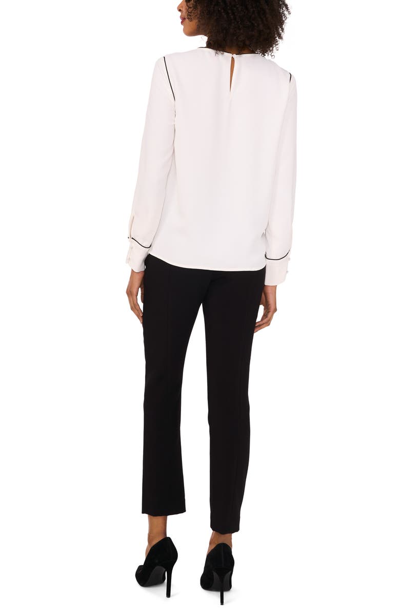 Vince Camuto Piped Long Sleeve Crêpe de Chine Top, Alternate, color, New Ivory