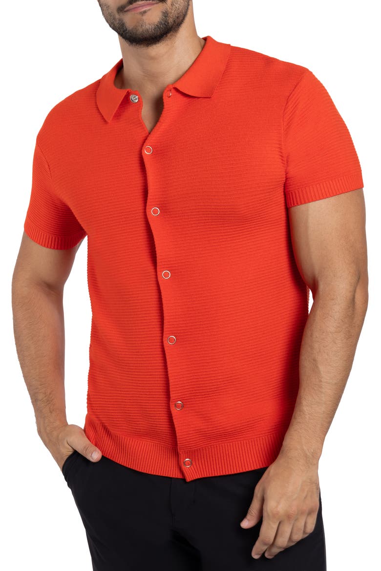 Texture Short Sleeve Snap Front Shirt, Main, color, RED