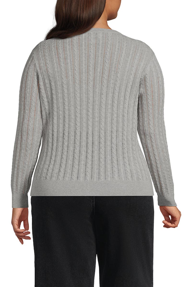 Lands' End Plus Size Cotton Pointelle Modern Cardigan Sweater, Alternate, color, Gray Heather