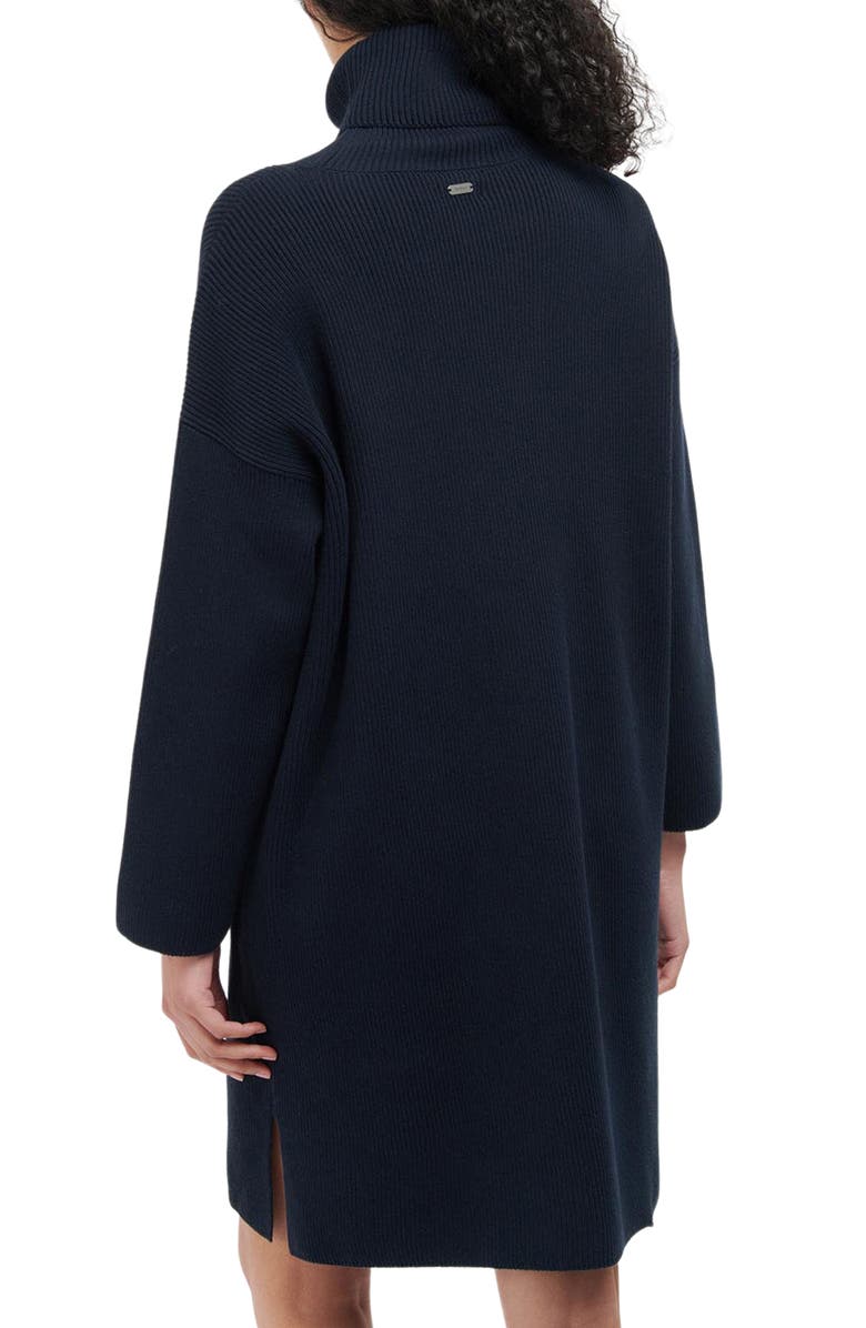 Barbour Stitch Long Sleeve Cotton Blend Rib Turtleneck Sweater Dress, Alternate, color, Navy