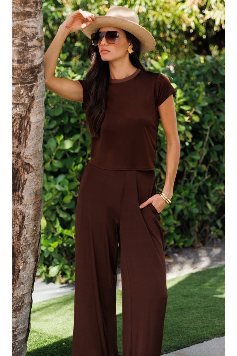 Kelela Sheen Jersey Pants, Alternate, color, Coco