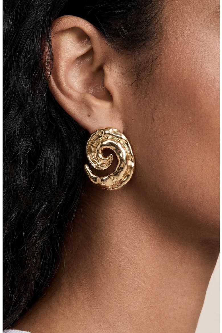 Hammered Swirl Stud Earrings, Alternate, color, GOLD