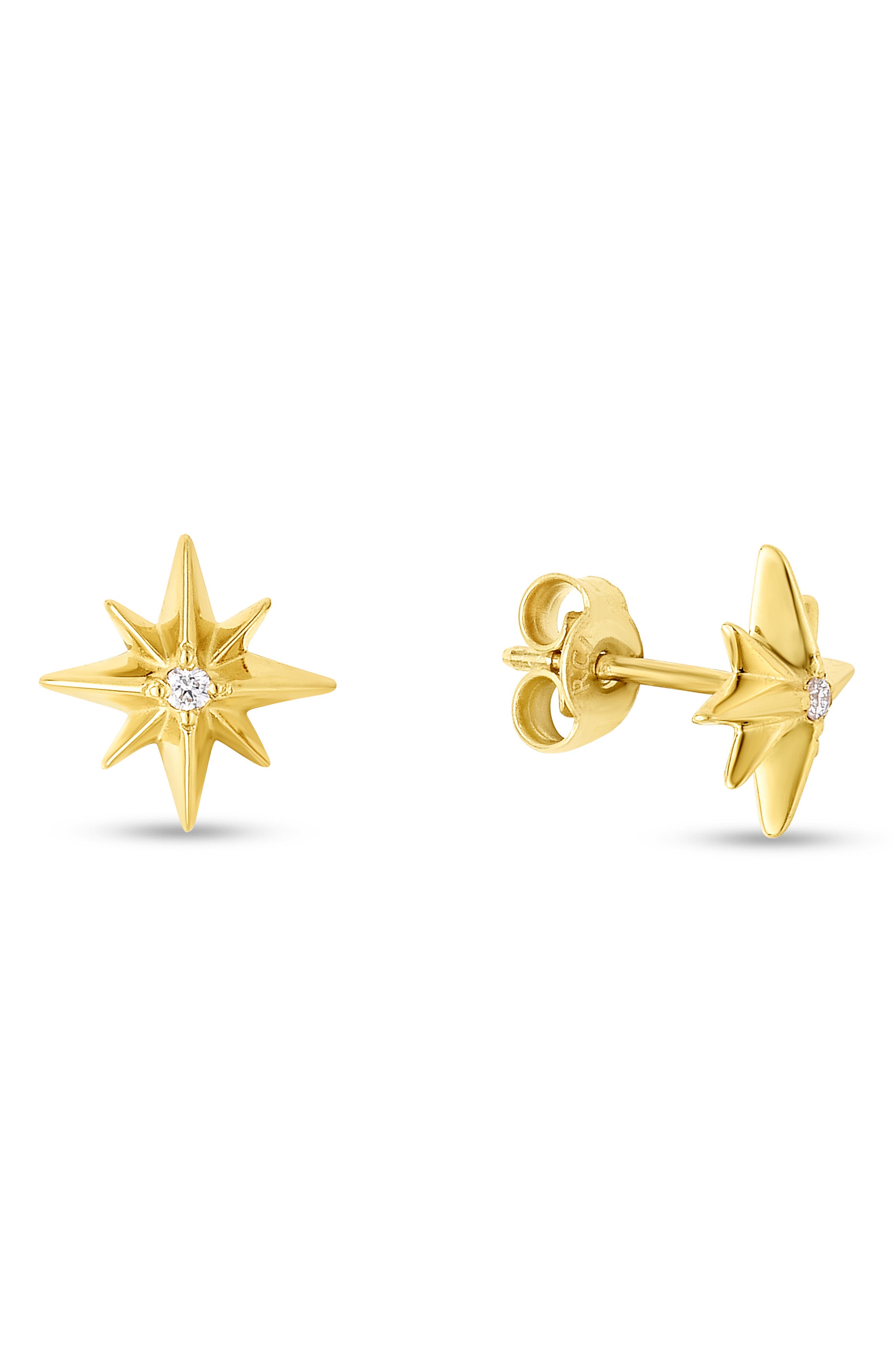 14k Gold Diamond North Star Stud Earrings