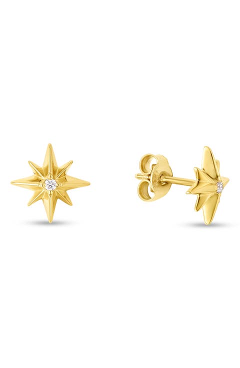 14k Gold Diamond North Star Stud Earrings