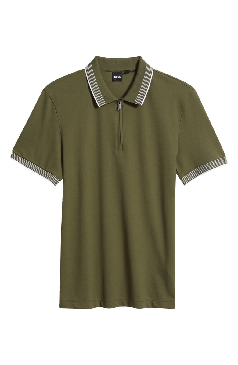 BOSS Paras Quarter Zip Cotton Polo, Alternate, color, Olive Green