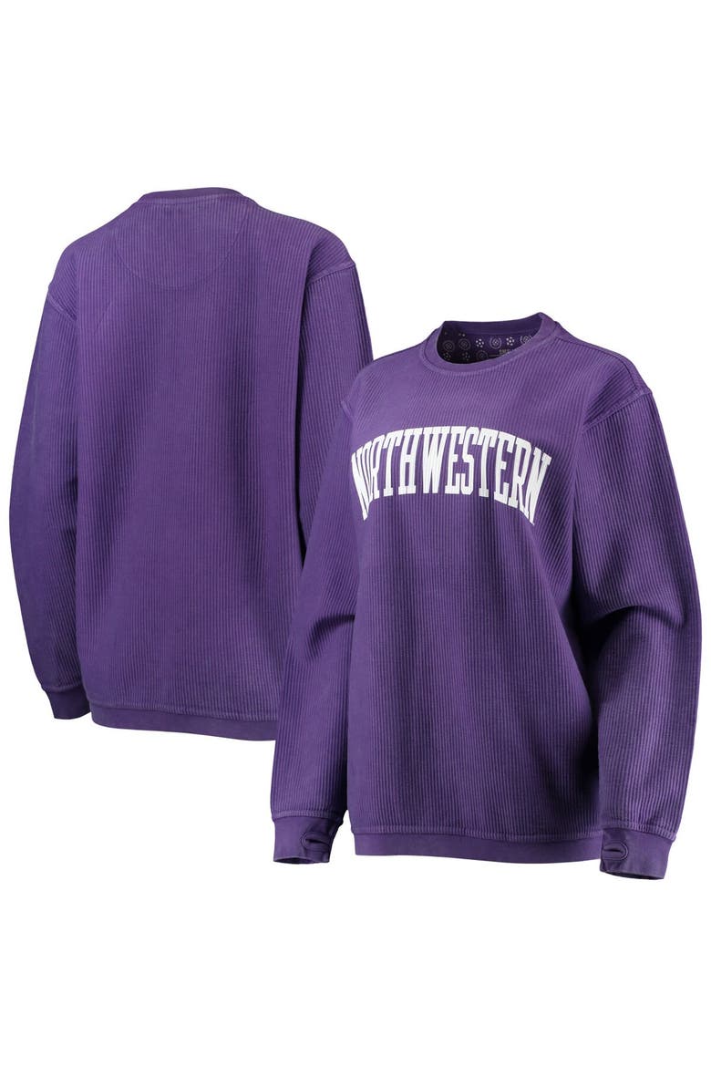 Women's Pressbox Purple Northwestern Wildcats Comfy Cord Vintage Wash Basic Arch Pullover Sweatshirt, Alternate, color, Purple