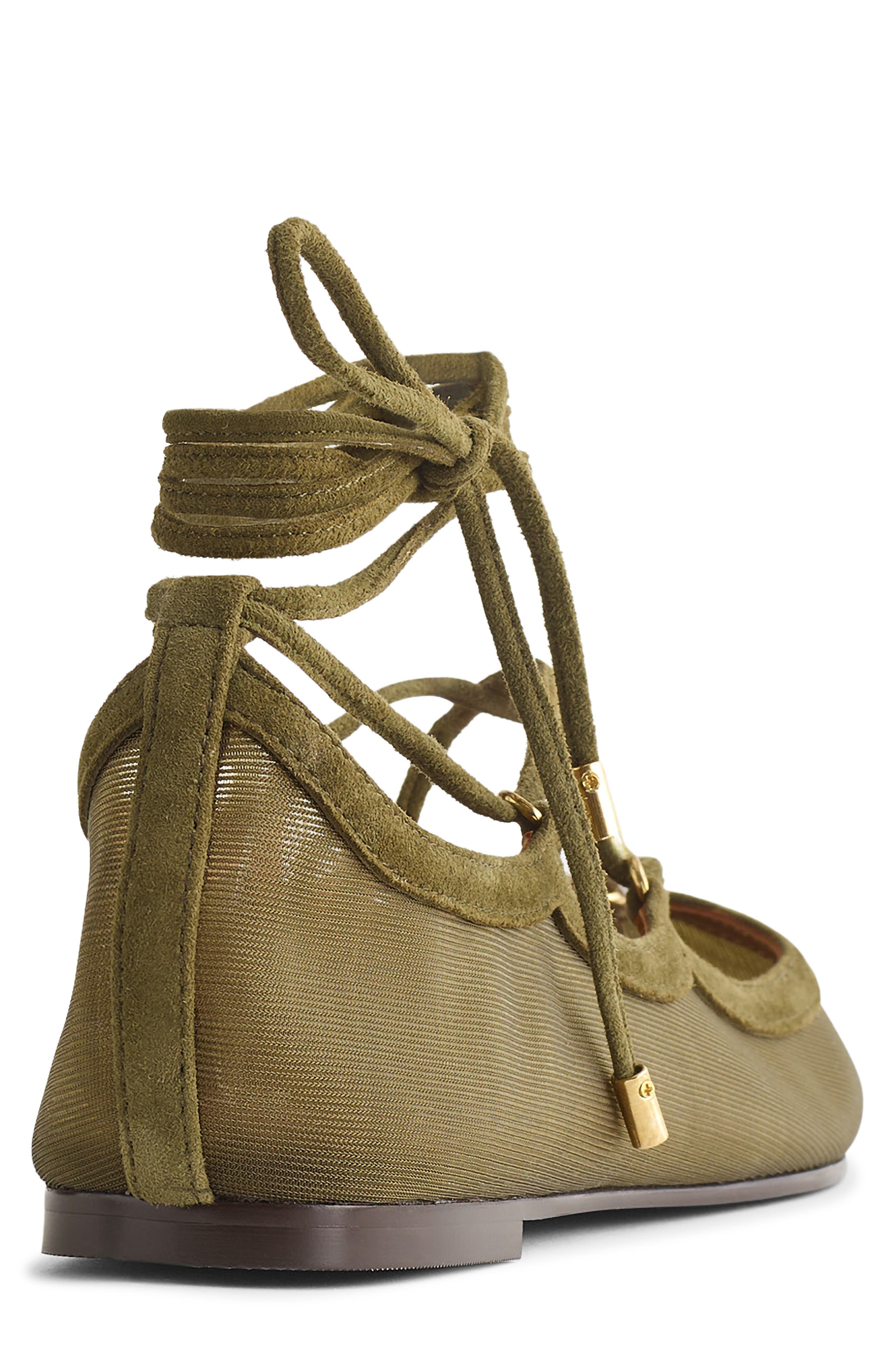 Madewell The Greta Lace-Up Ballet Flat, Alternate, color, Dark Olive