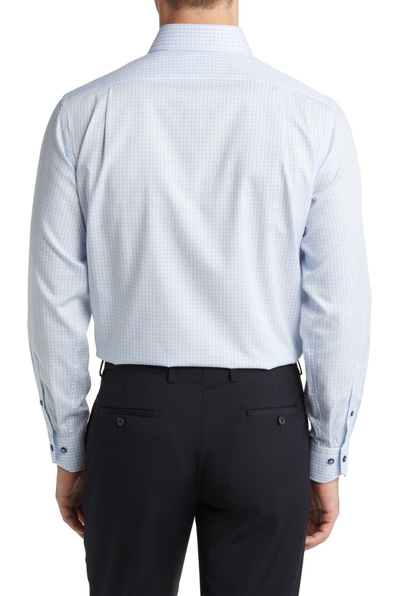 Trim Fit Heathered Gingham Dress Shirt, Alternate, color, LIGHT BLUE