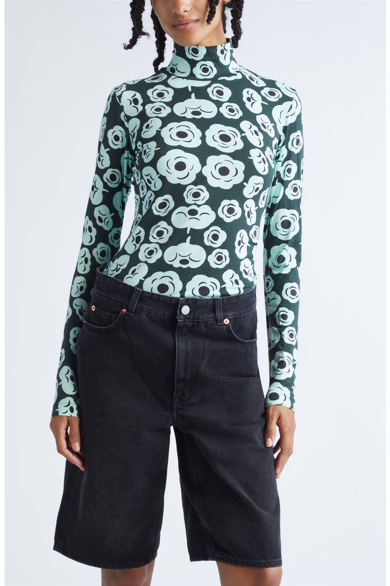 Armas Tumma Floral Turtleneck Top, Main, color, DARK GREEN TURQUOISE BLACK