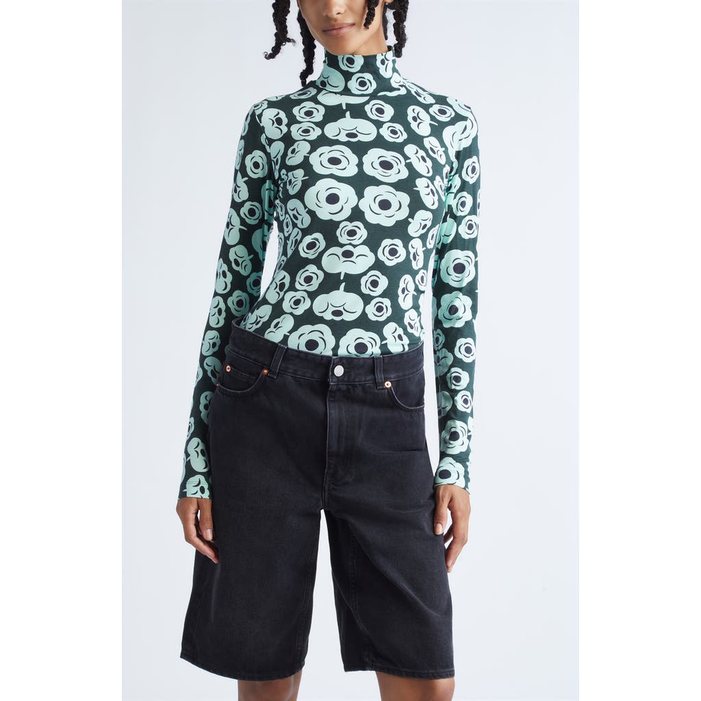 Marimekko Armas Tumma Floral Turtleneck Top In Green