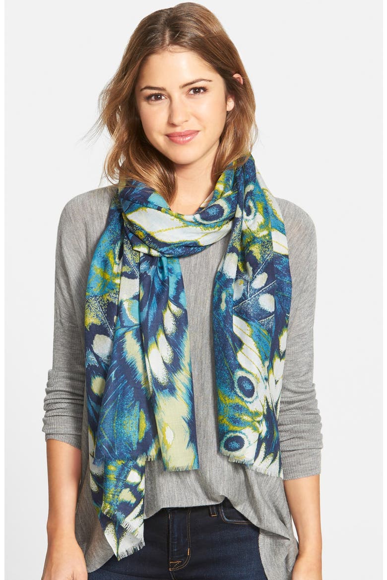 'Papillon Luxe' Challis Scarf, Main, color, NAVY COMBO
