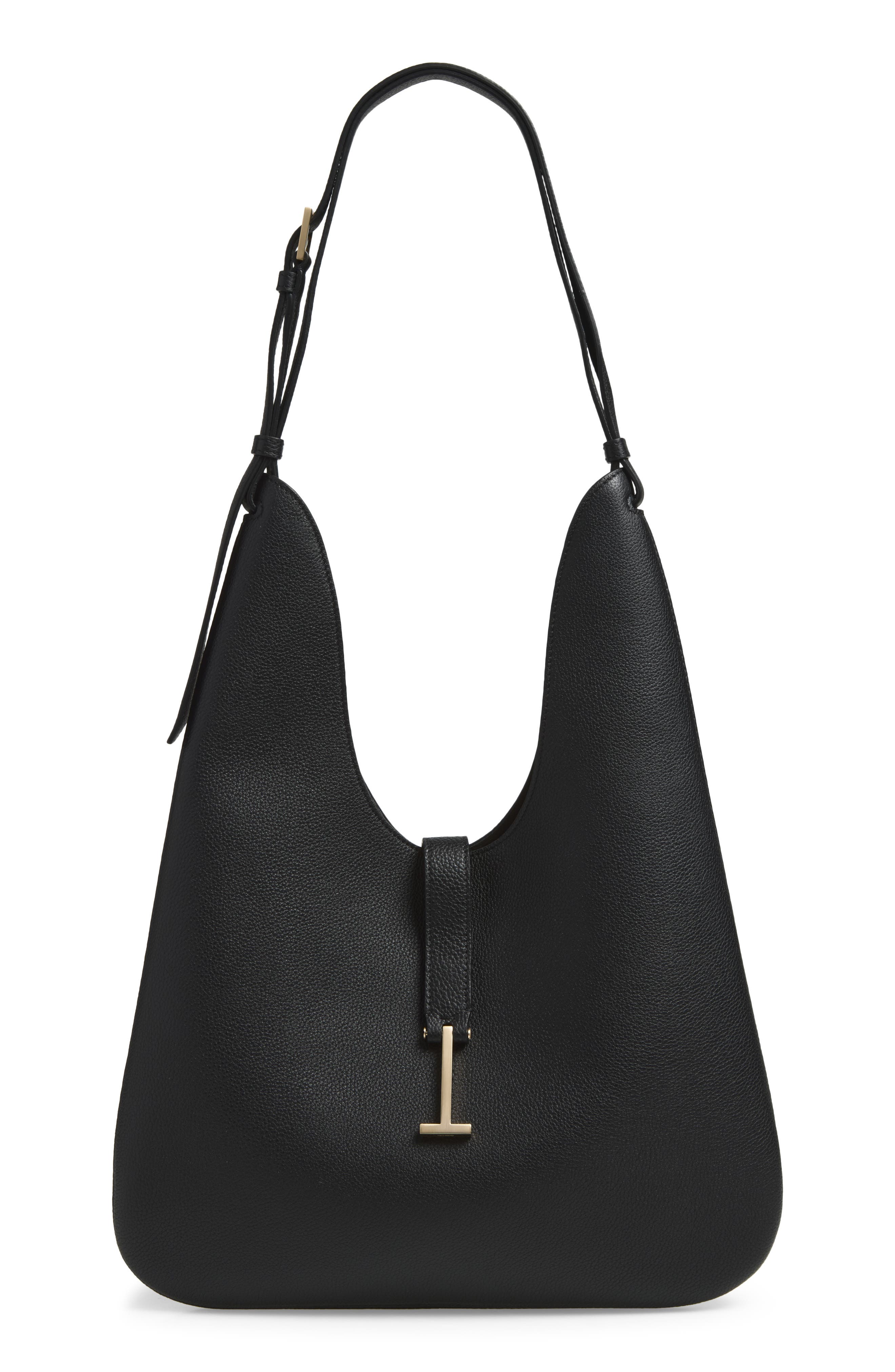 Medium Kara Grained Leather Hobo Bag, Main, color, BLACK