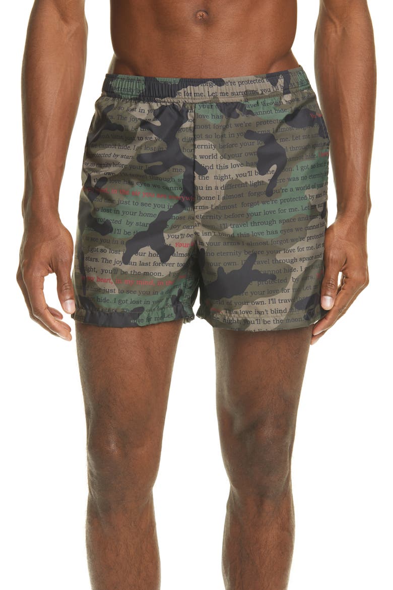 Layered Camo Print Swim Trucks, Main, color, ARMY GREEN MULTI