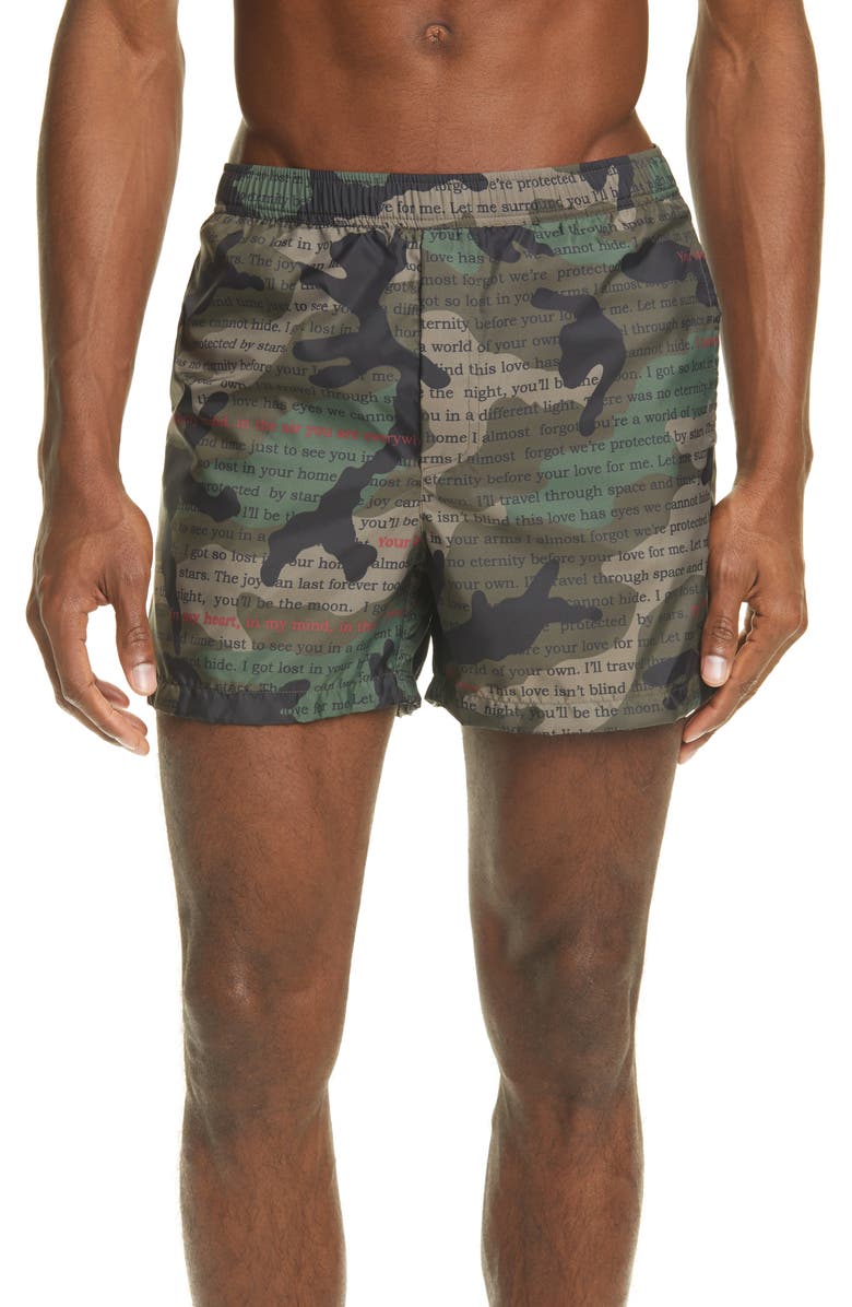 Valentino Layered Camo Print Swim Trucks, Main, color, 
