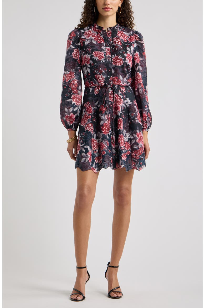 Floral Eyelet Embroidered Button Front Dress, Main, color, BLACK FLORAL