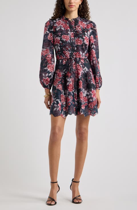 Floral Eyelet Embroidered Button Front Dress