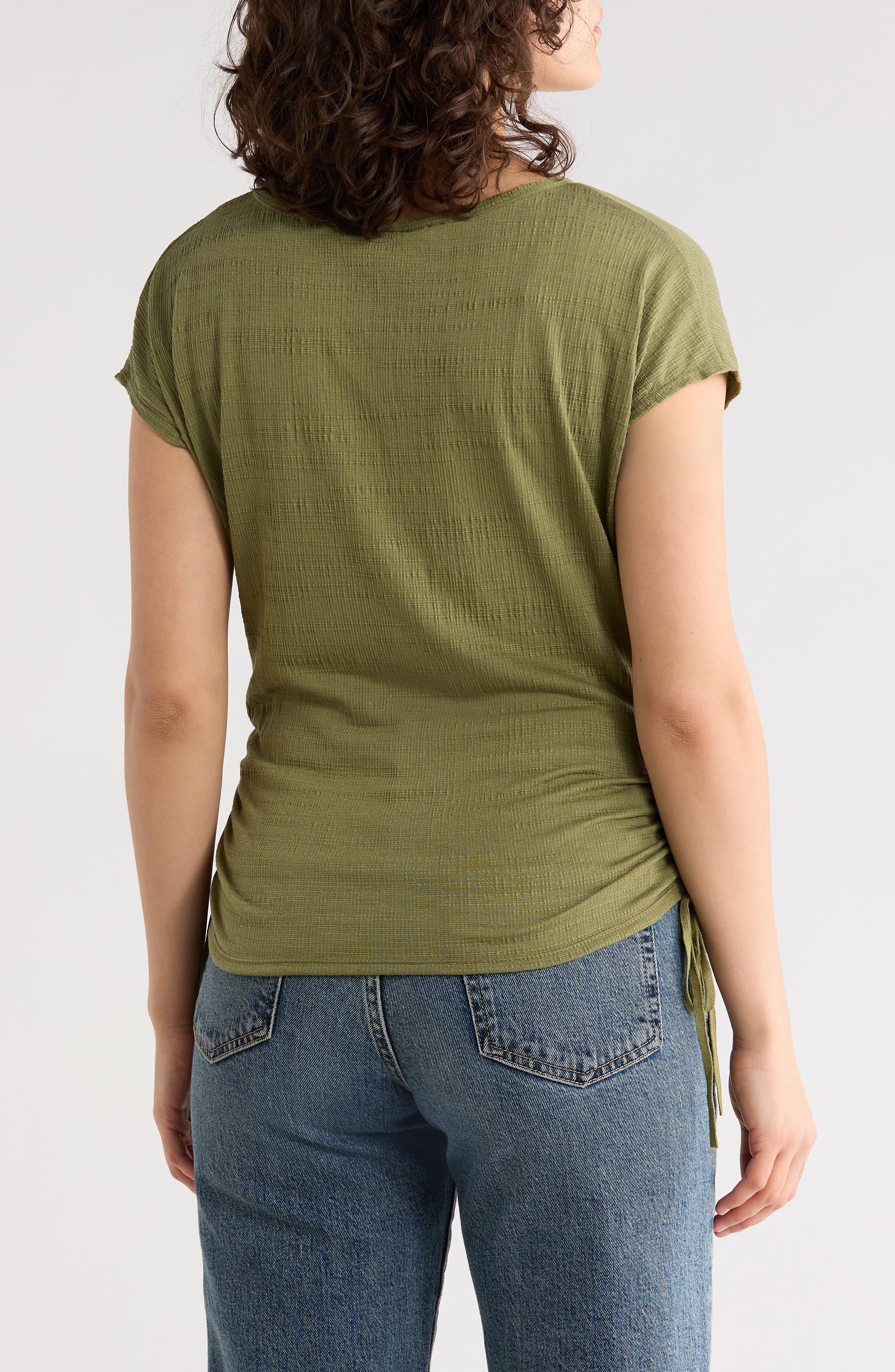 Cap Sleeve Ruched Crinkled Knit Top - image 4