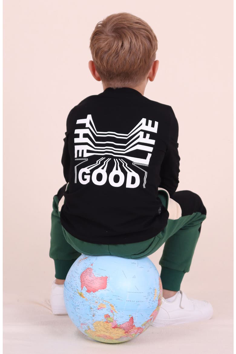 Kids' The Good Life Long Sleeve Graphic T-Shirt, Alternate, color, BLACK