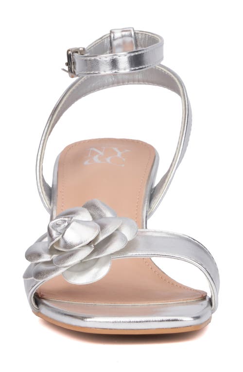 New York And Company Sofia Floral Ankle Strap Sandal In Silver
