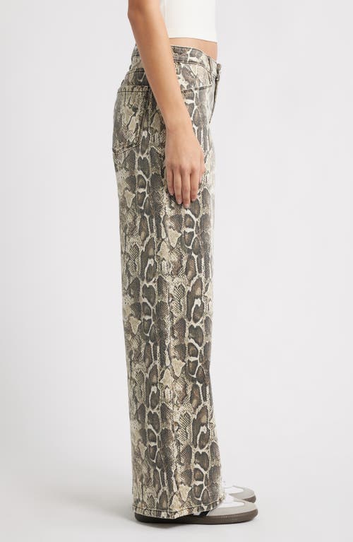 Ptcl Althea Snakeskin Print Low Rise Wide Leg Jeans In Brown