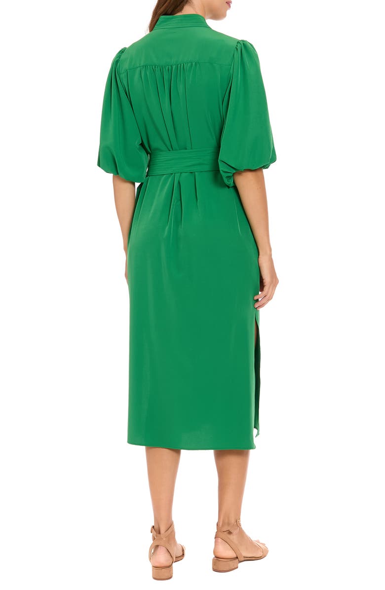 London Times Split Neck Tie Waist Midi Dress, Alternate, color, Amazon Green