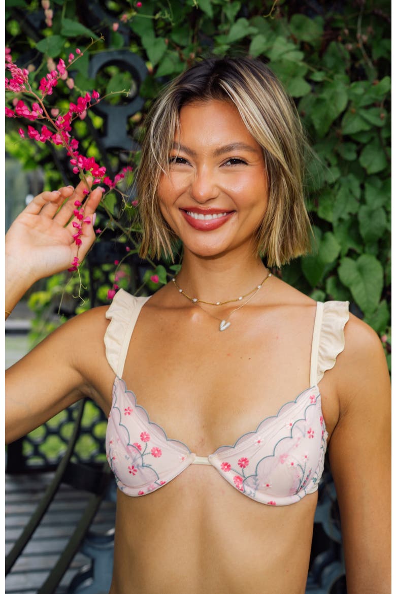 Sirena in Scallop Bikini Top, Alternate, color, Pink Beige Floral