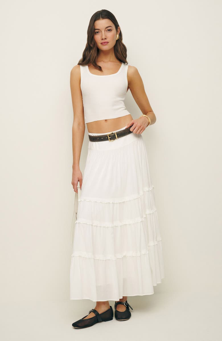 Reformation Evelina Tiered Maxi Skirt, Alternate, color, White