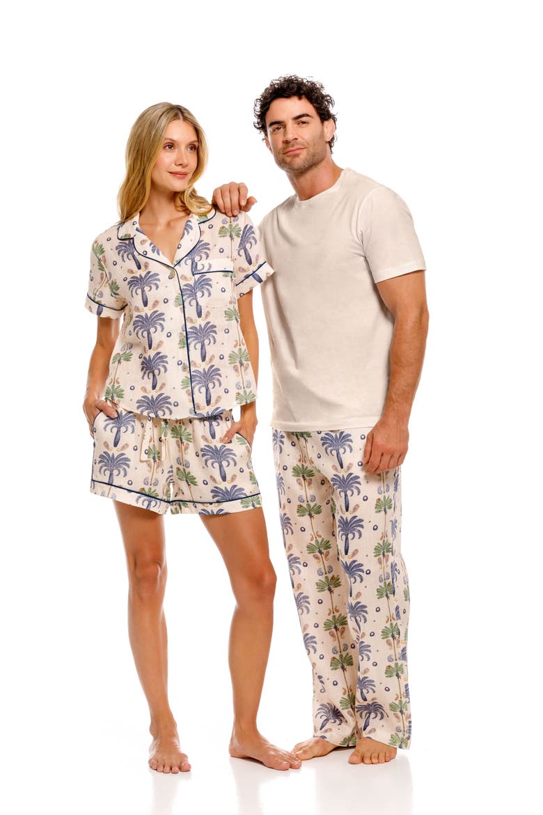Ben Riviera Palms Ecru Linen Pajama Pants, Alternate, color, WHITE