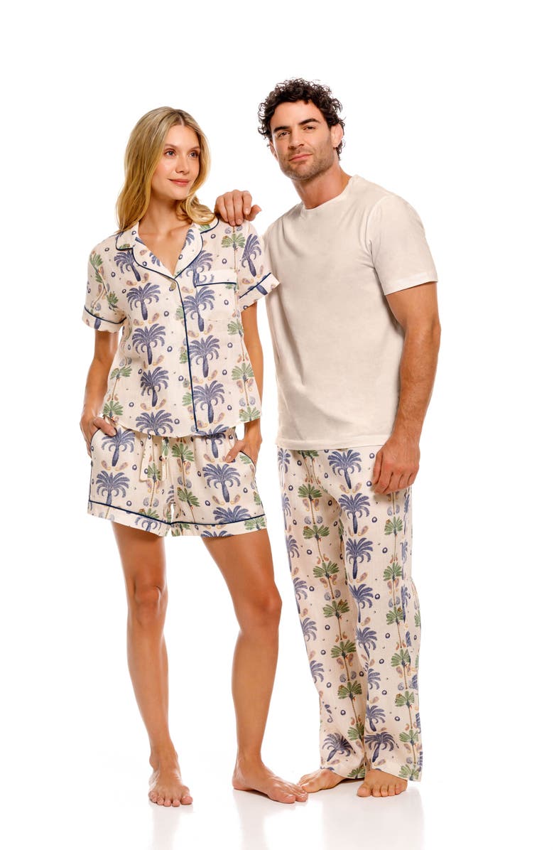 The Lazy Poet Ben Riviera Palms Ecru Linen Pajama Pants, Alternate, color, White